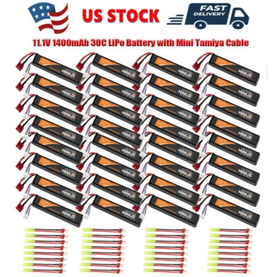 CRAZEPONY 11.1V LiPo Airsoft Stick Battery 1400mAh 30C T Plug Dean Style Connector USA NEW