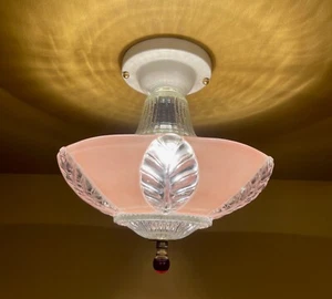 Vintage Beleuchtung 30er Jahre rosa Schlafzimmer, Foyer Leuchte. Neue Verkabelung! - Bild 1 von 7