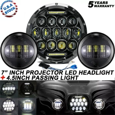 Faros LED y luces de paso antiniebla clásicos de 7" para Harley Davidson Electra Glide Foto 1 de 4