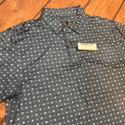 FX Fusion golf polo shirt mens medium blue patterned AOP performance stretch NWT - Image 1 of 4
