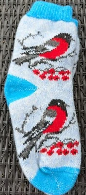 Calcetines mujer, lana, cálidos, talla 8, estampado pájaros. Foto 1 de 4