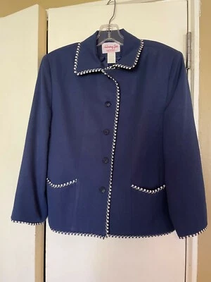 Chaqueta forrada para mujer Henry Lee azul marino blanco flecos de lazo vintage 10P Petite Foto 1 de 4