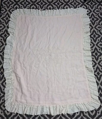 Pom Pom En Casa Almohada Grande Rosa Volantes Bordado Bebé Niña Guardería Lino 28x36 Foto 1 de 4