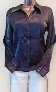 Vintage 90s Express Purple Shimmer Button Up Blouse Shirt Top S - Picture 1 of 7