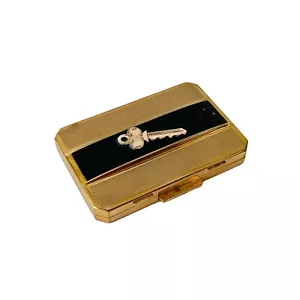 Polvo de maquillaje rectangular Stratton dorado y negro vintage estuche compacto Inglaterra - Imagen 1 de 6