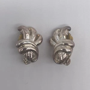 Vintage Silver Tone Swirl Clip On Earrings - Picture 1 of 4