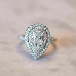 1.50Ct Pear Cut Moissanite Stone Engagement Wedding Ring 14K Solid White Gold - Picture 1 of 8