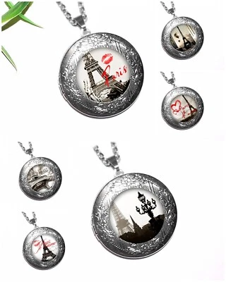 PARIS Medaillon Foto Anhänger Halskette Eiffelturm EDELSTAHL Stadt der Liebe - Bild 1 von 4