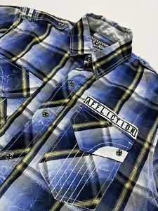 Affliction Shirt Adult Large Blue Snap Button Up Short Sleeve Outdoor Mens - Picture 1 of 11