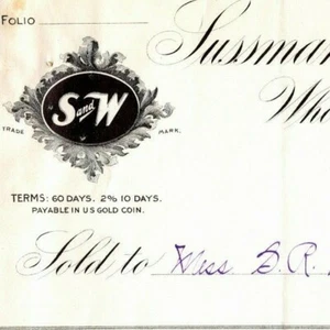 Scarce 1898 San Francisco Letterhead Sussman Wormser Co. - Wholesale Grocers  - Picture 1 of 3