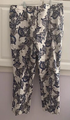 Tommy Hilfiger Mujer Blanco Azul Paisley Algodón Pantalones Talla 4 Pierna Recta Foto 1 de 3