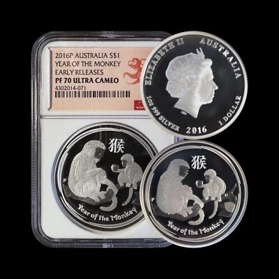 AUSTRALIA. 2016, Dollar, Silver - NGC PF70 - Top Pop 🥇 Asian Zodiac Monkey 🐒 - Image 1 of 4