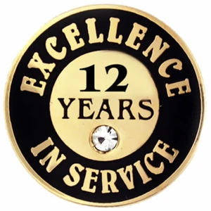 PinMart's Gold Plated Excellence in Service 12 Year Award Lapel Pin - Picture 1 of 2