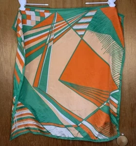Vintage 100% Silk Scarf Orange & Green Stripe Geometric Square 22” X 22” JoAnn  - Picture 1 of 11