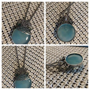 Chunky  28g Chalcedony Pendant on German Silver Ornate Vintage Unique 52 x 35mm - Picture 1 of 5