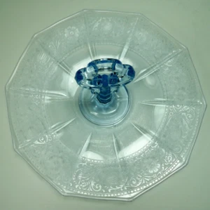 Cambridge Glass Etch 727 Midnight Blue Decagon Keyhole Sandwich Tray Scarce Rare - Picture 1 of 14