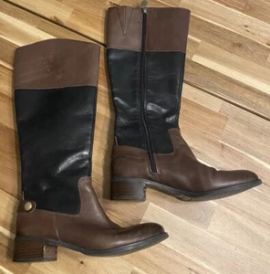 Etienne Aigner Chastity Tall Brown Black Leather Riding Boots Size 7.5 - Picture 1 of 16