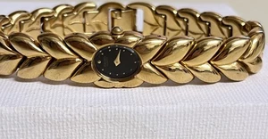 Vintage Seiko Damenuhr goldfarben schwarz oval Quarz Blattarmband selten 1990er - Bild 1 von 3