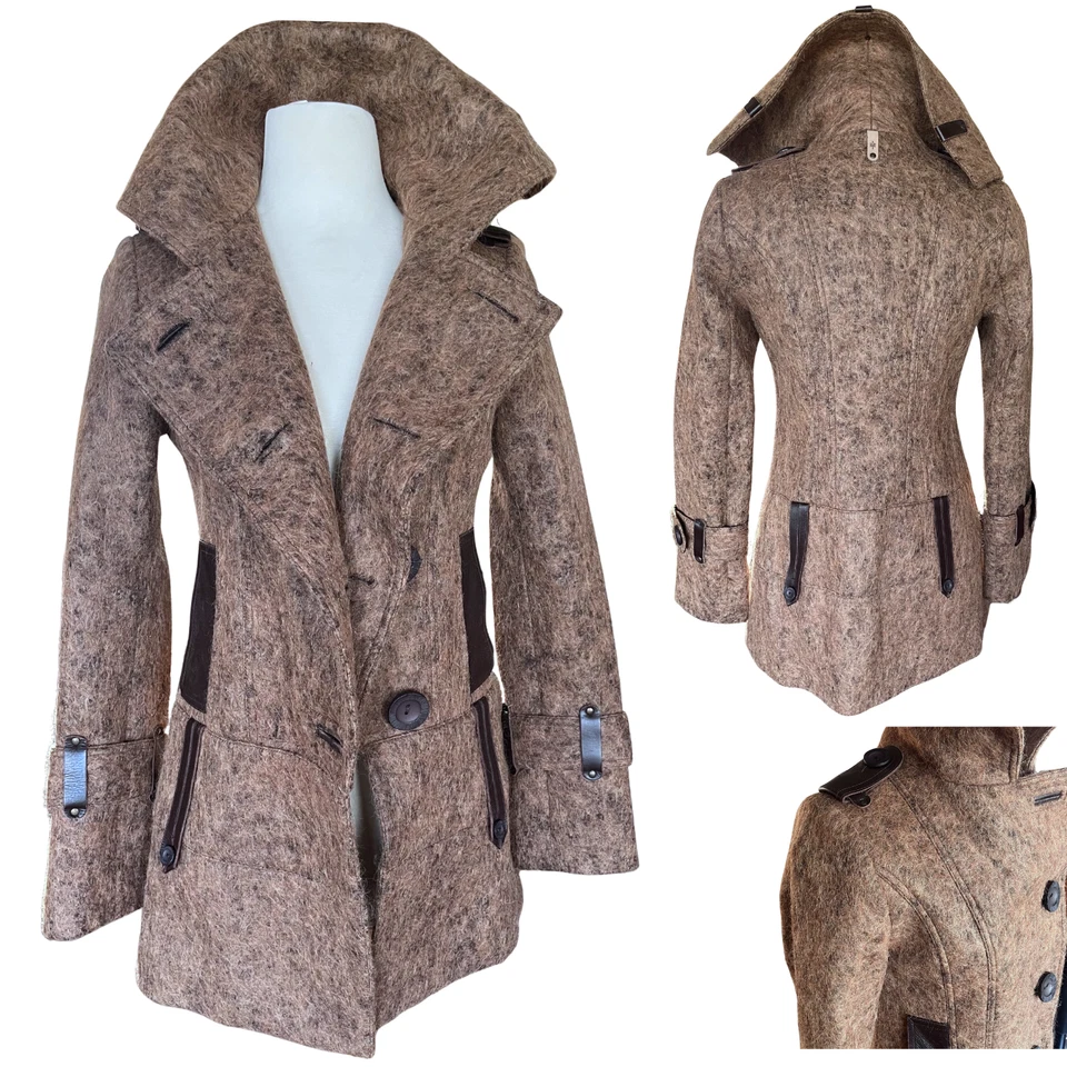 RARO Abrigo de Lana y Mohair Mackage; Impresionante Doble Pecho, Detalles de Cuero Talla XS Foto 1 de 4