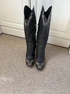 Lavorazione Artigiana Black Leather Cowboy Style Boots Sz 6 - Picture 1 of 3