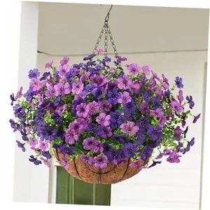 Artificial Faux Hanging Baskets Flowers Plants for Outdoor Spring Decoration, - Picture 1 of 8