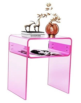 Clear Acrylic End Table 2-Tier Bedside nightstand for Living Room 1 Pink - Image 1 of 4