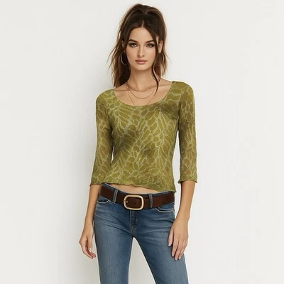 Camiseta De Colección Dressbarn Hada Top S/M Verde Ombre Lentejuelas Estampado Animal Malla Boho Foto 1 de 4