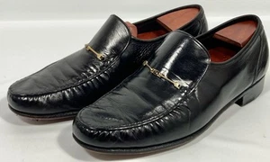 Scarpe mocassini vintage Florsheim Royal Imperial NERO pelle ORO punta di cavallo 9 E USA - Foto 1 di 16