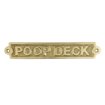 Poop Deck Wall Plaque Sign Polished Solid Brass Nautical Beach House Boat Decor  - Image 1 of 4