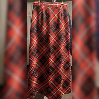 Maxi falda a cuadros roja y negra vintage para mujer de los años 70’s - Montgomery Ward talla 14 Foto 1 de 3