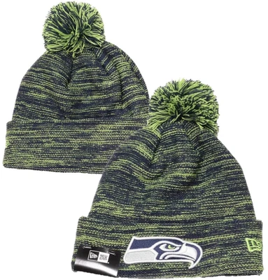 Seattle Seahawks Erwachsene Beanie (Größe OSFA) New Era grün/blau Bommelmütze - neu