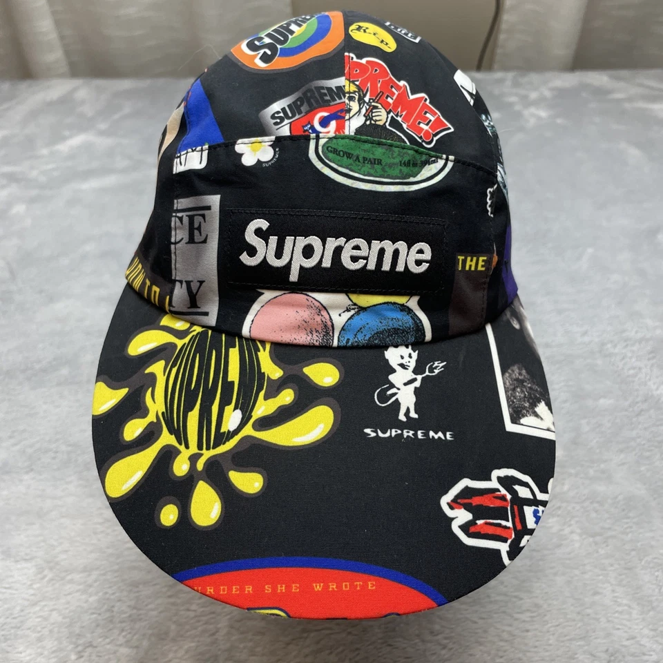 Supreme Long Bill Camp CaP Hat Black Stickers Size S/M Gore-Tex Logo SS '21 - Image 1 of 4