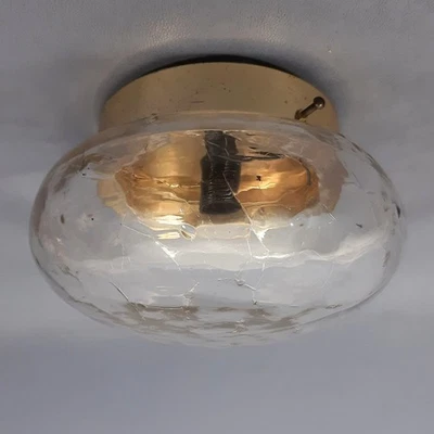 Lampada Plafoniera Vetro Cracklè Metallo Applique Da Soffitto Vintage Anni '60 - Immagine 1 di 4