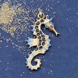 Sterling Silber 925 Mexiko Emaille Seepferdchen Sea Life Strand/Maritim Anhänger - Bild 1 von 3