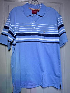 Lada mens polo size medium striped short sleeve light blue new w/o tags - Picture 1 of 7