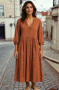 J. Jill Dress Size 2X 3/4 Sleeve Auberge Ruffle-Neck Dark Butternut Prairie - Picture 1 of 13