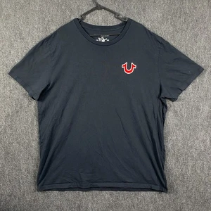 True Religion Mens 3XL Short Sleeve T-Shirt Black Crew Neck Buddha Horse Shoe - Picture 1 of 13