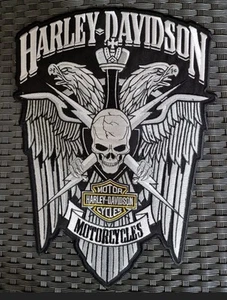Harley davidson WINGS SKULL Large Back Patch for custom biker vest - Imagen 1 de 3