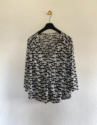 H&M leichte lockere originelle Bluse Gr. L schwarz weiß Pferde Motiv - Bild 1 von 4
