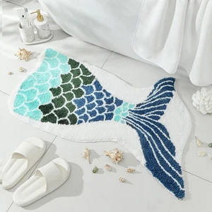 Mermaid Bathroom Rugs, Ocean Decor Bath Mat Gifts, Green Bathroom Rug, Cute M... - Bild 1 von 7