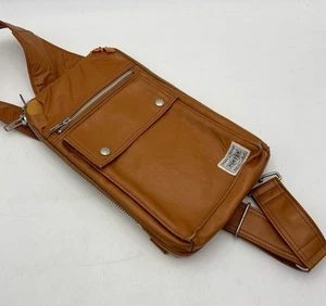 Yoshida Porter Bag Camel Shoulder Crossbody PVC Free Style Japan W 6in H 14in - Picture 1 of 11