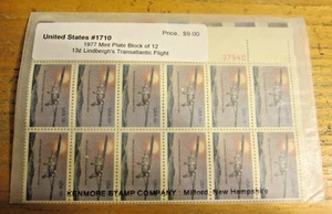 USA United States 1977 Mint Plate Block of 12 Stamps Scott #1710 .13 Lindbergh - Picture 1 of 2