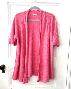 Eileen Fisher Linen Cotton Open Front Cardigan Size XLarge XL Pink Slub Beachy - Picture 1 of 6
