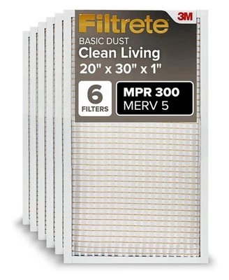 Filtrete Dust Reduction Filter Electrostatic 20 X 30 X 1 Pleated 300 MPR 6-Pack - Image 1 of 4