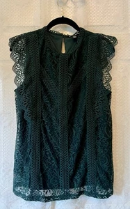 Blusa para mujer Cable and Gauge verde bosque forrada con encaje manga gorra XL elástica - Imagen 1 de 7