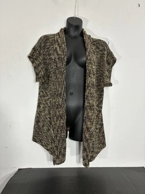 Cárdigan túnica tejida manga corta frente abierto Coldwater Creek 2X metal negro dorado Foto 1 de 4