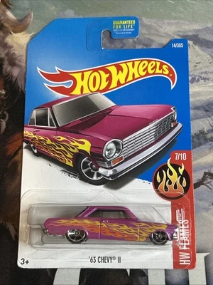 Hot Wheels '63 CHEVY II HW Flames rosa 14/365 7/10 - Imagem 1 de 2