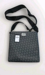DKNY Parker Messenger Shoulder Bag Black & Gray Faux Leather Logo Print NWT - Picture 1 of 7