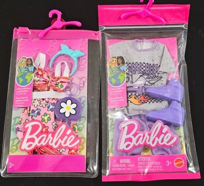 Paquete de moda para muñeca Ken con pantalones cortos y zapatos morados + conjunto de traje de flores de Barbie Foto 1 de 3