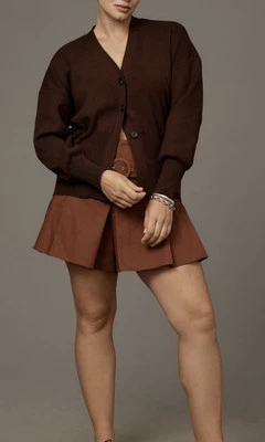 Cárdigan Suéter Anthropologie Pilcro Pilcro Ajustado Acanalado Cuello en V Marrón Talla Md Nuevo con Etiquetas Foto 1 de 4